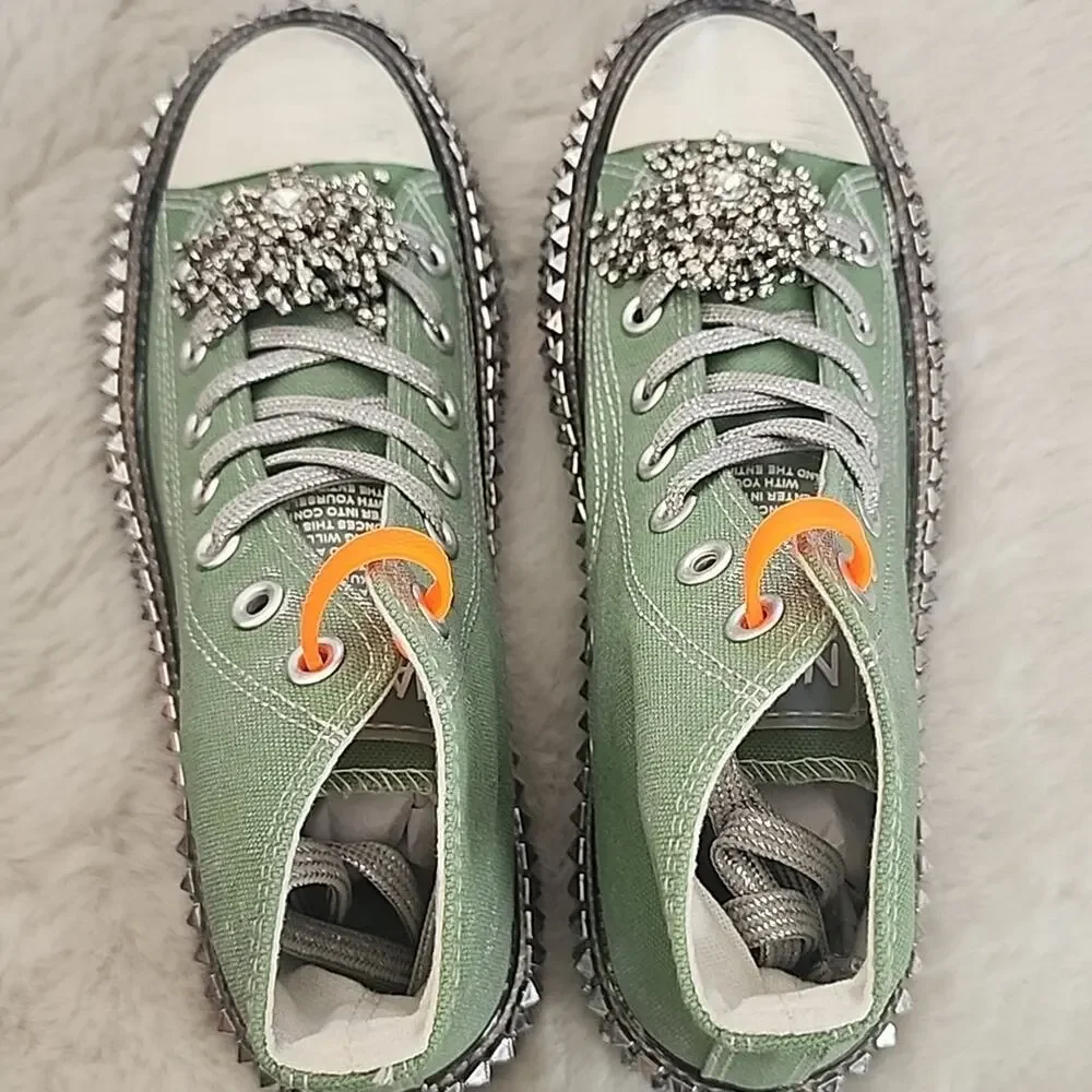 Nan-Ku Couture x Free People Cruise Studded Aloe Green High-Top Sneakers Size 38 - Picture 9 of 11